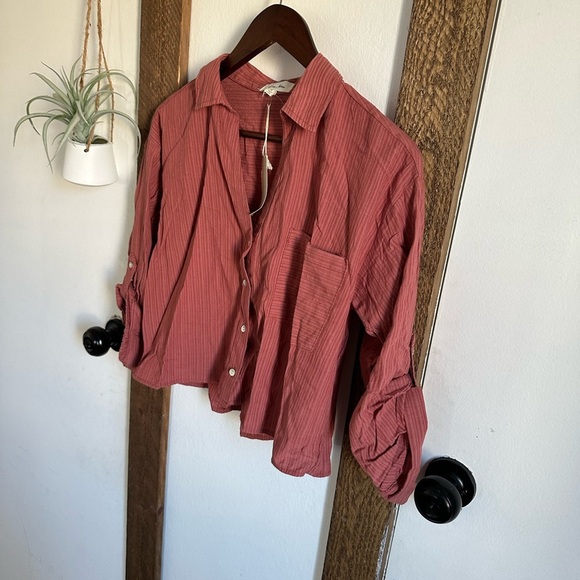 New Texas Boutique Cropped Button Down Blouse Women’s Sz Small Cotton Rayon - Picture 7 of 10